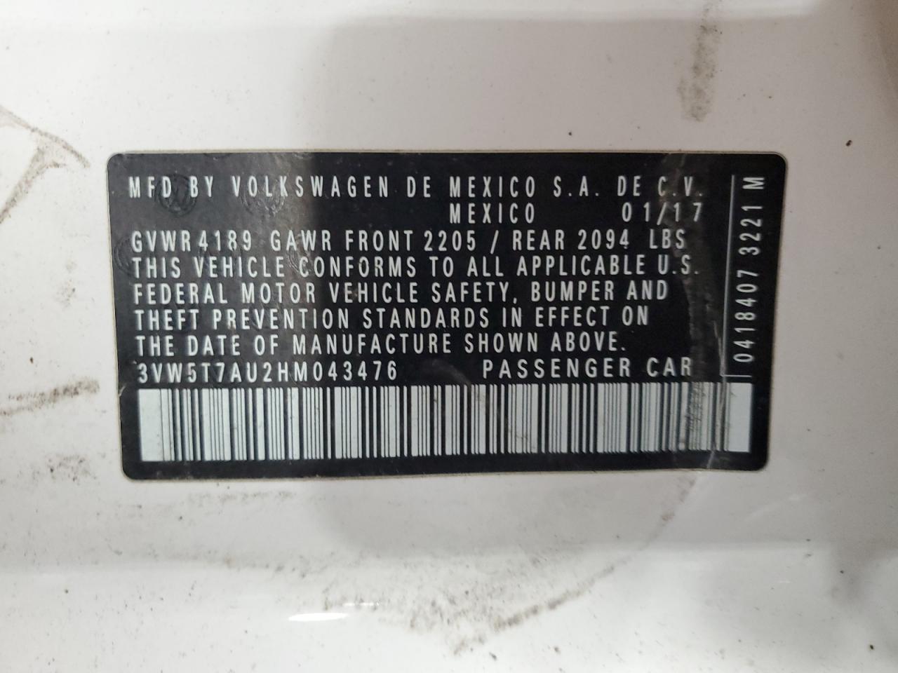 3vw5t7au2hm043476 3VW5T7AU2HM043476 2017 Volkswagen Gti S
