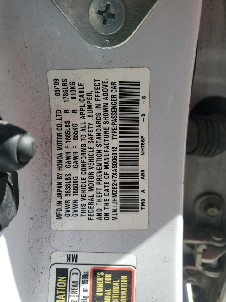 2010 Honda Insight Ex VIN: JHMZE2H7XAS006012 Lot: 62712985