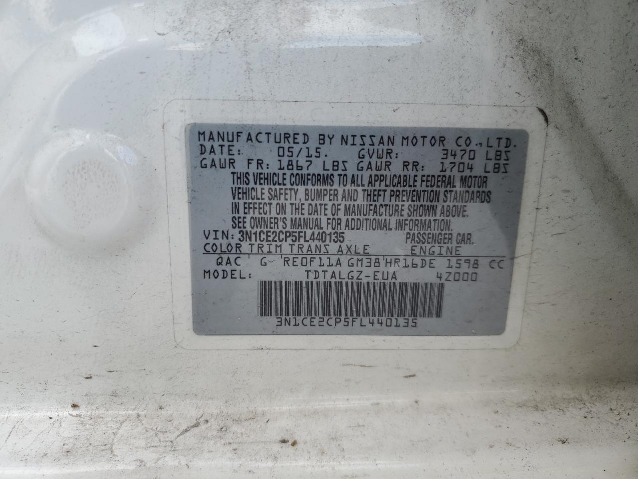 2015 Nissan Versa Note S VIN: 3N1CE2CP5FL440135 Lot: 64778275