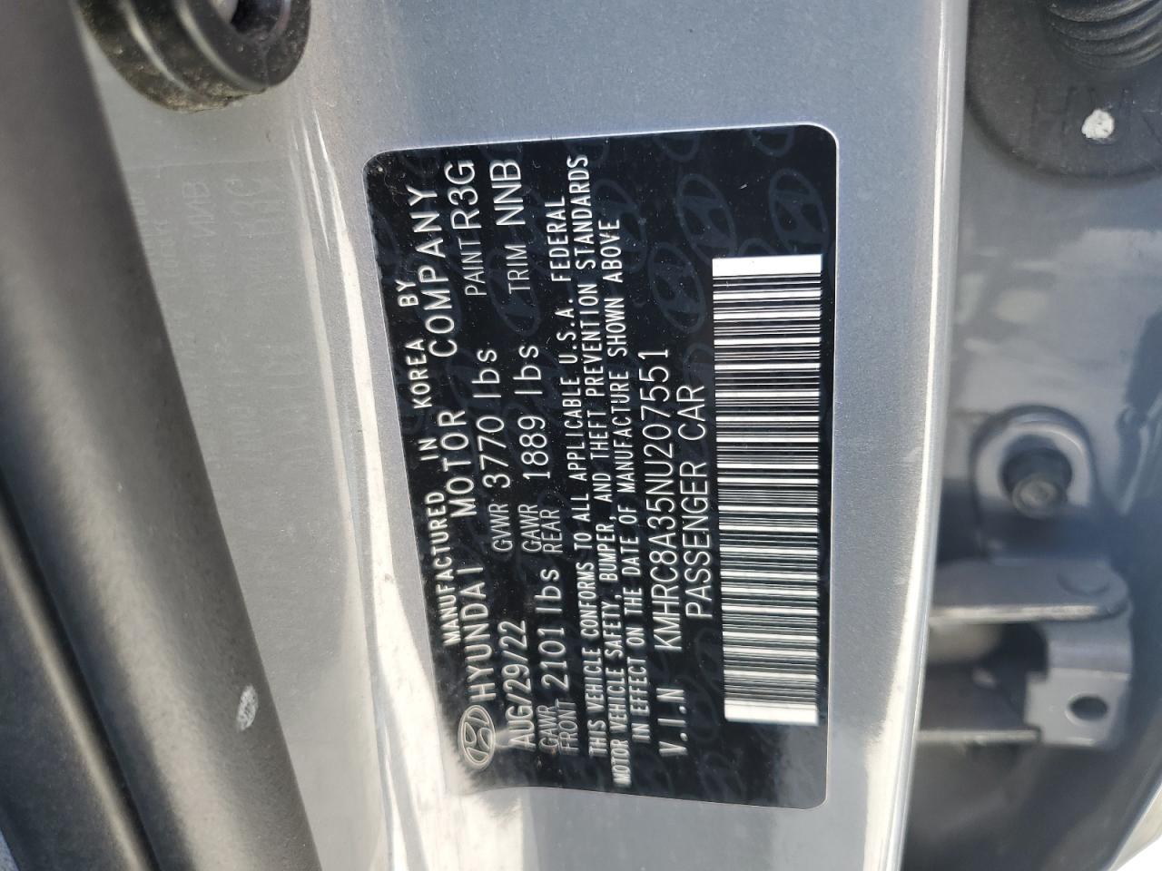 2022 Hyundai Venue Sel VIN: KMHRC8A35NU207551 Lot: 65075995