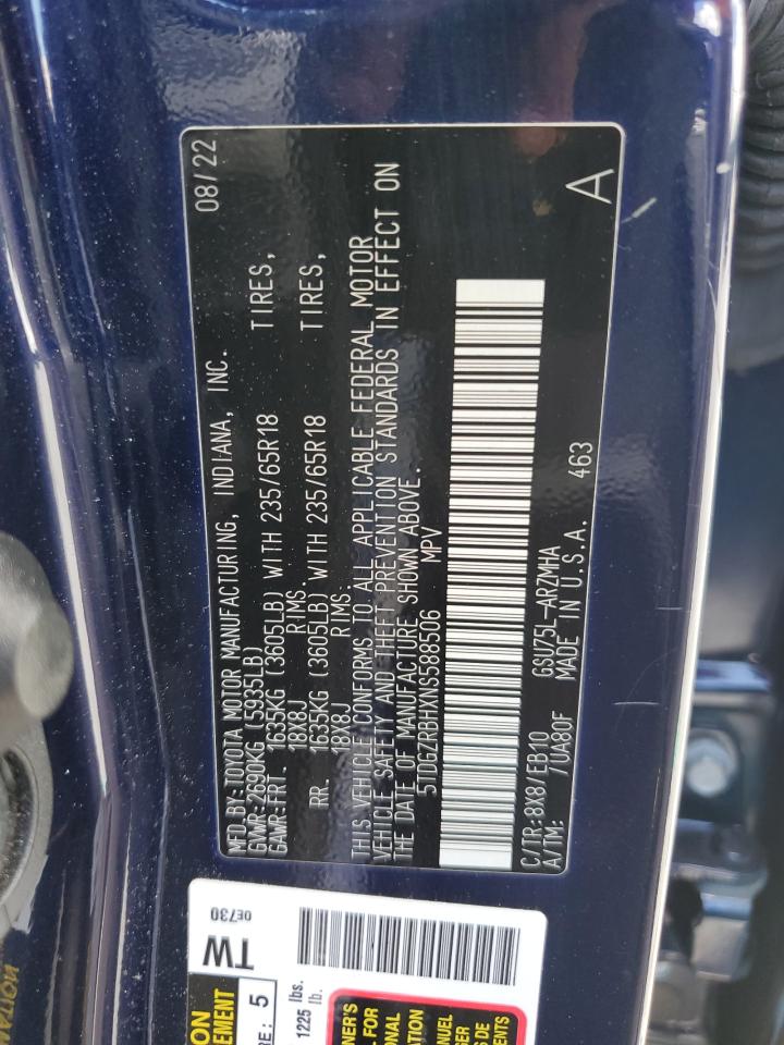 2022 Toyota Highlander Xle VIN: 5TDGZRBHXNS588506 Lot: 64886875
