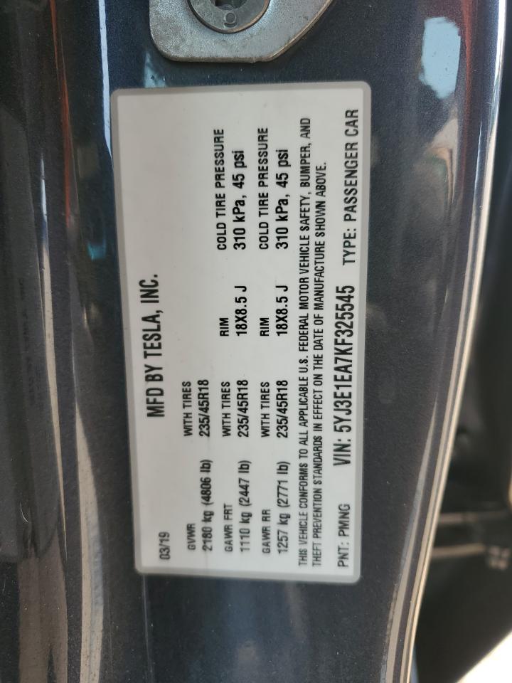 2019 Tesla Model 3 VIN: 5YJ3E1EA7KF325545 Lot: 67105665