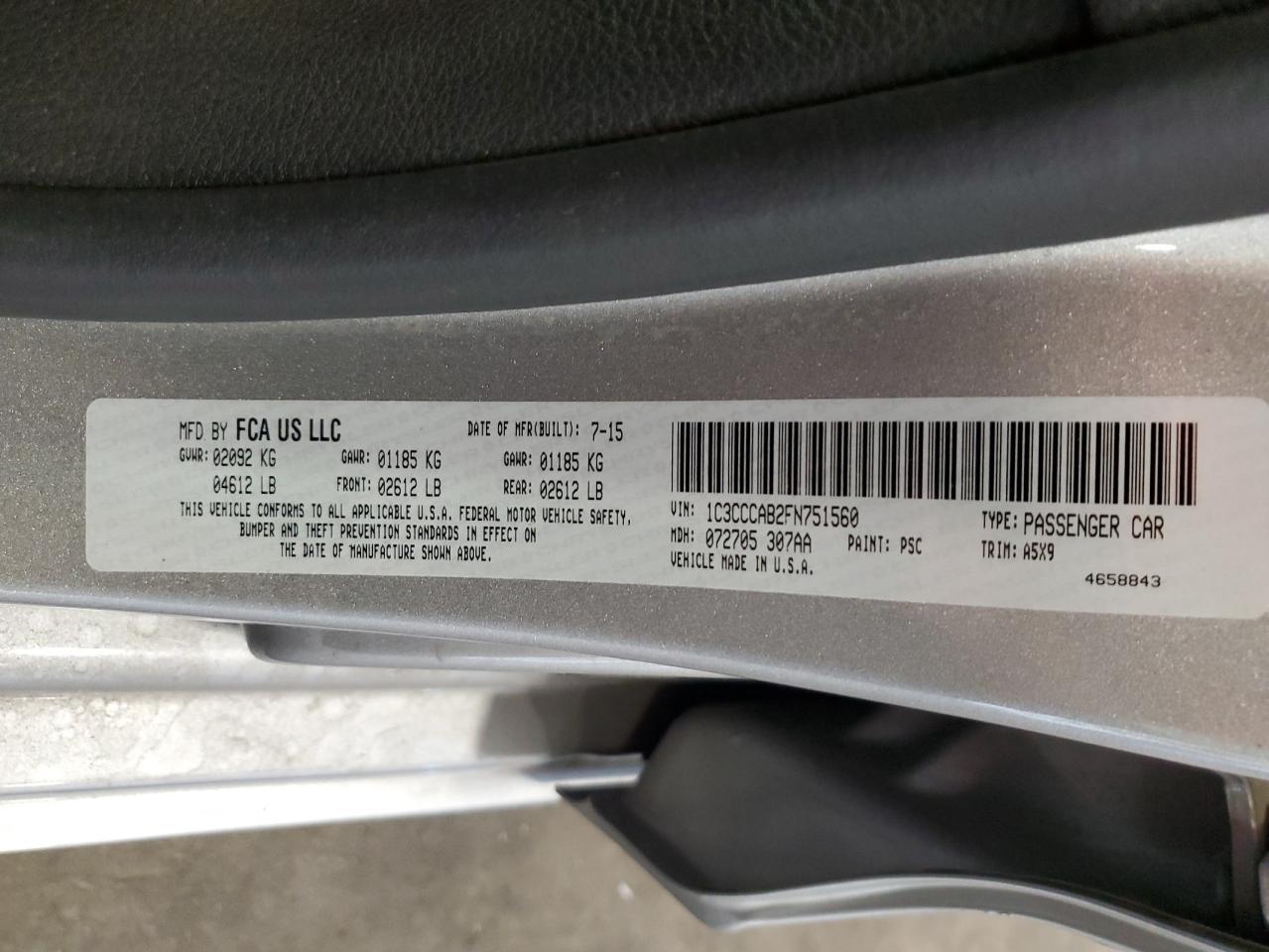 2015 Chrysler 200 Limited VIN: 1C3CCCAB2FN751560 Lot: 65468675