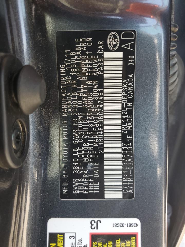2011 Toyota Corolla Base VIN: 2T1BU4EE3BC747481 Lot: 65283245