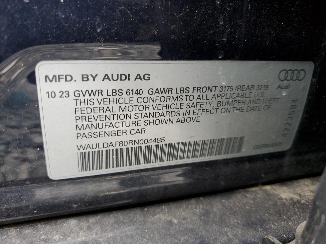 2024 Audi A8 L VIN: WAULDAF80RN004485 Lot: 65739685