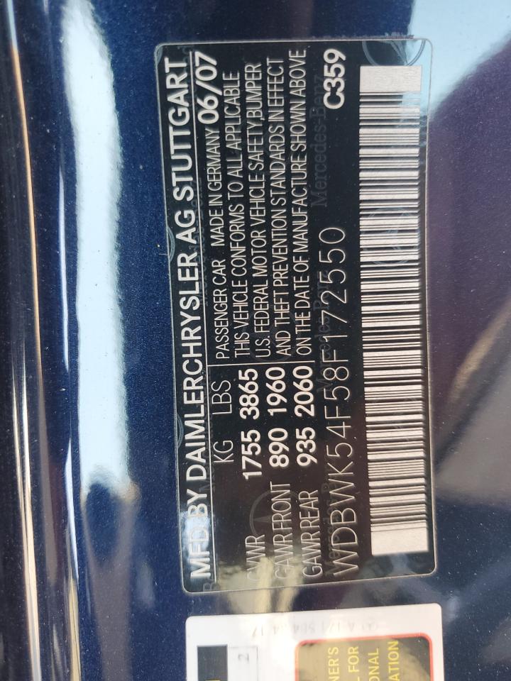 2008 Mercedes-Benz Slk 280 VIN: WDBWK54F58F172550 Lot: 63810875