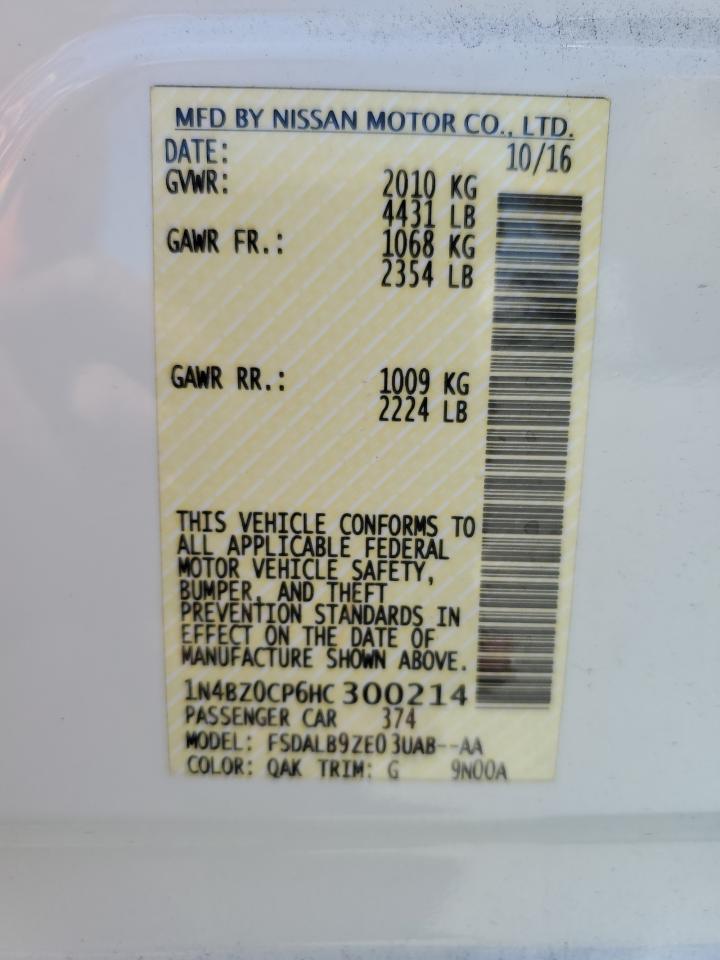 2017 Nissan Leaf S VIN: 1N4BZ0CP6HC300214 Lot: 62966725