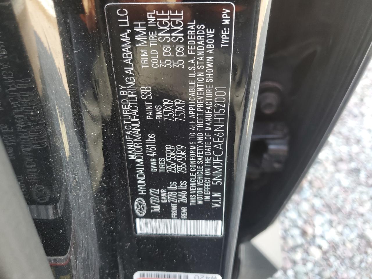 2022 Hyundai Tucson Sel VIN: 5NMJFCAE6NH152001 Lot: 66274175