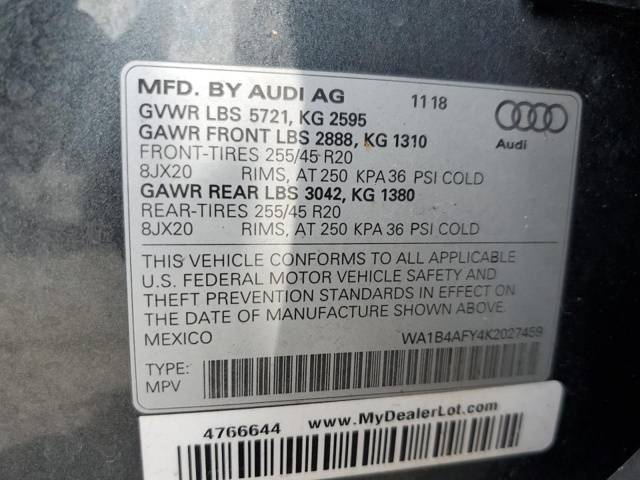 2019 Audi Sq5 Premium Plus VIN: WA1B4AFY4K2027459 Lot: 62893245
