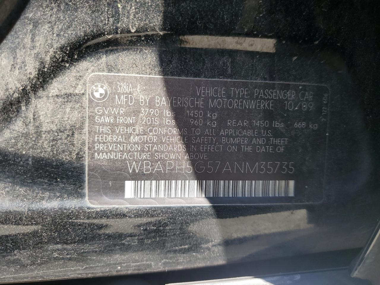 wbaph5g57anm35735 WBAPH5G57ANM35735 2010 BMW 328 I Sulev