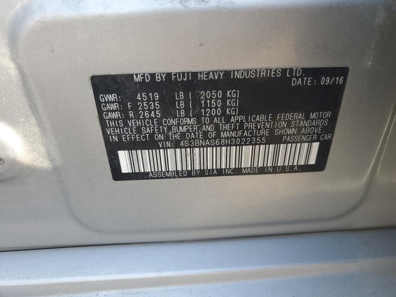 2017 Subaru Legacy Sport VIN: 4S3BNAS68H3022355 Lot: 66804125