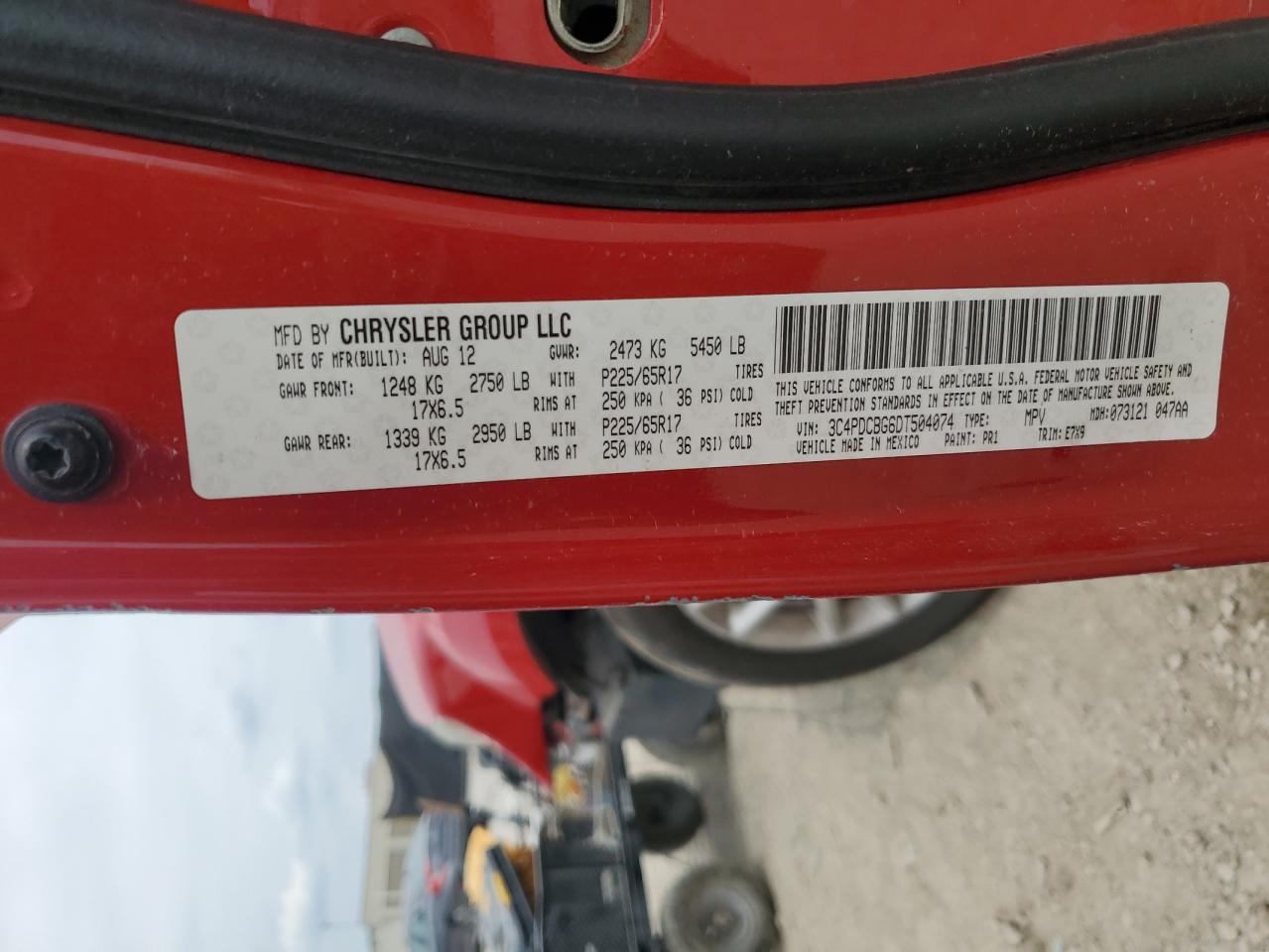 2013 Dodge Journey Sxt VIN: 3C4PDCBG6DT504074 Lot: 66877945