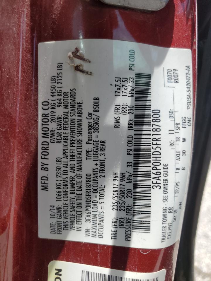 2015 Ford Fusion Se VIN: 3FA6P0HD5FR187800 Lot: 84868115