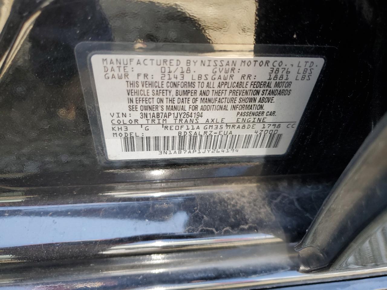 2018 Nissan Sentra S VIN: 3N1AB7AP1JY264194 Lot: 64589255