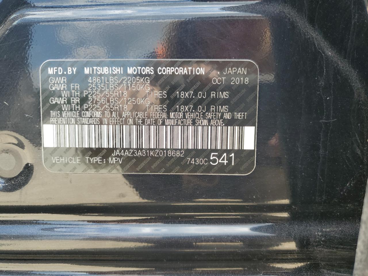 2019 Mitsubishi Outlander Se VIN: JA4AZ3A31KZ018682 Lot: 63309165