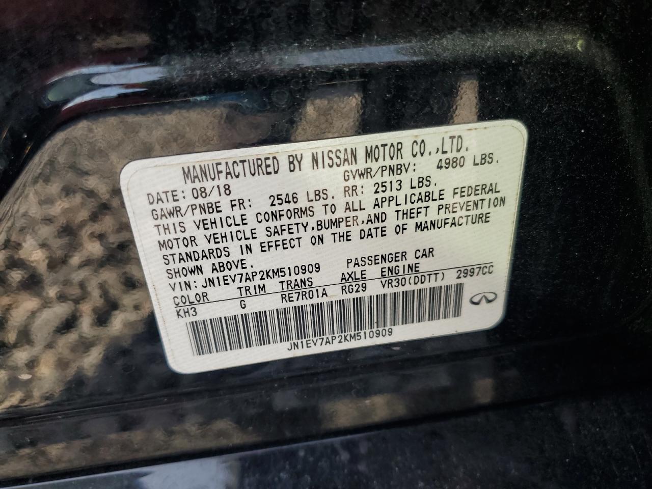 2019 Infiniti Q50 Luxe VIN: JN1EV7AP2KM510909 Lot: 64105915