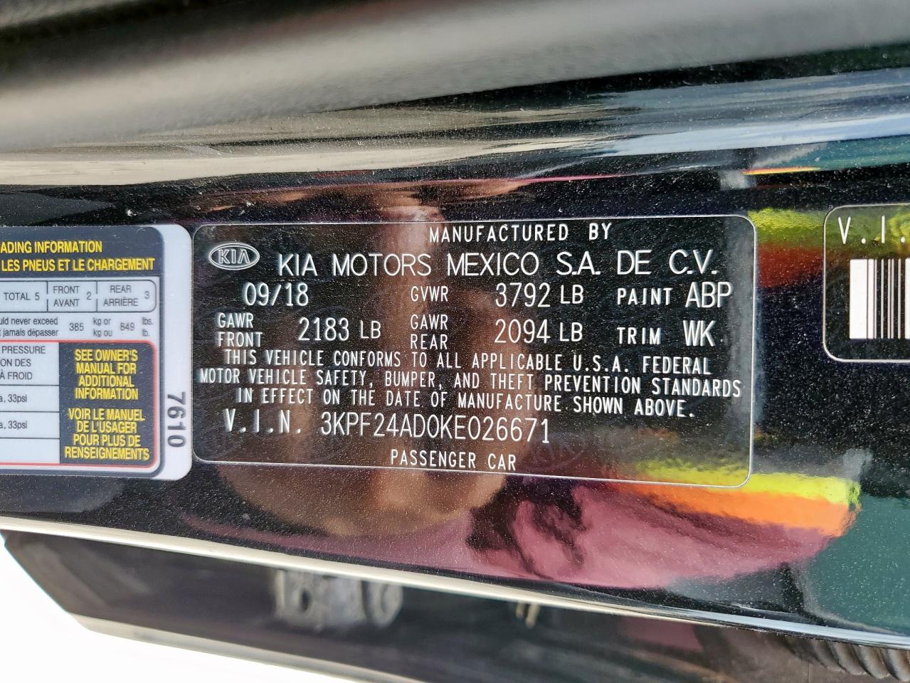 2019 Kia Forte Fe VIN: 3KPF24AD0KE026671 Lot: 64824115