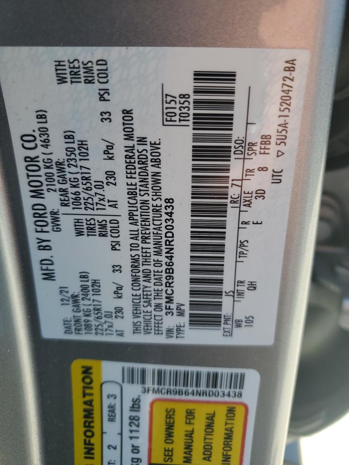 2022 Ford Bronco Sport Big Bend VIN: 3FMCR9B64NRD03438 Lot: 65276955