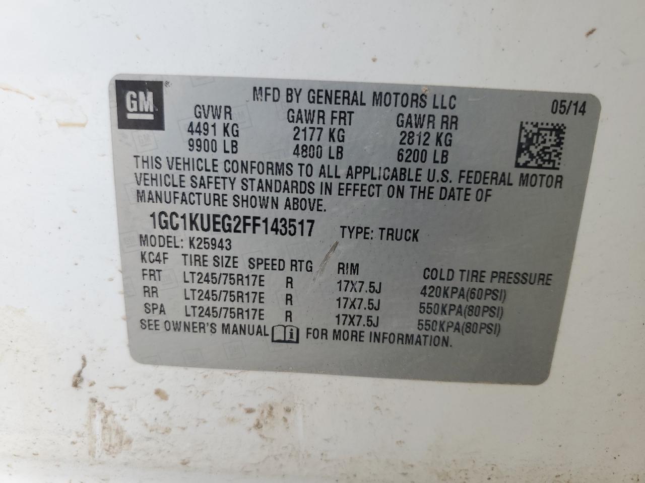 2015 Chevrolet Silverado K2500 Heavy Duty VIN: 1GC1KUEG2FF143517 Lot: 63741645