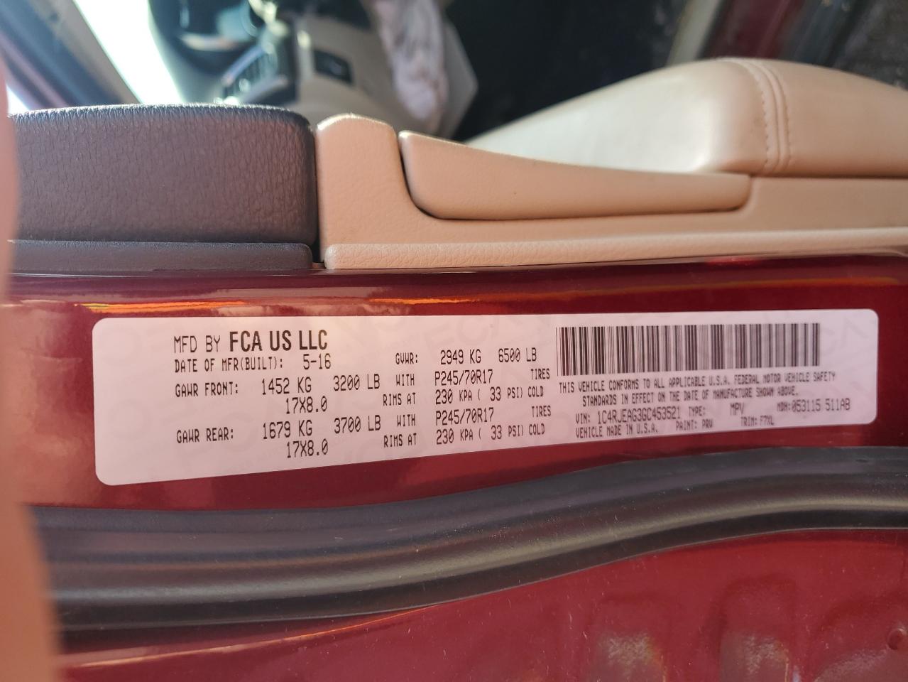 2016 Jeep Grand Cherokee Laredo VIN: 1C4RJEAG3GC453521 Lot: 65282905