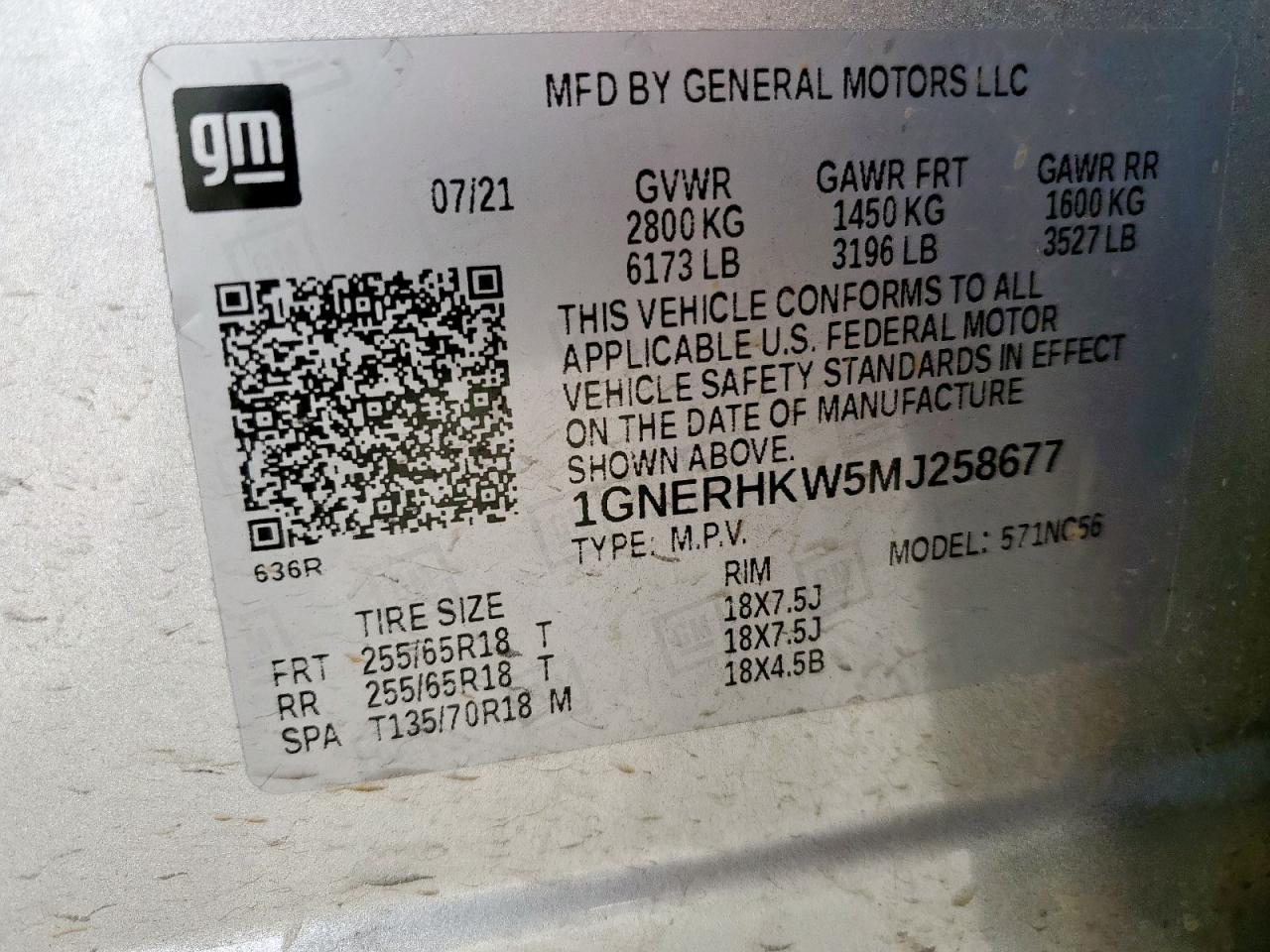 2021 Chevrolet Traverse Lt VIN: 1GNERHKW5MJ258677 Lot: 64280595
