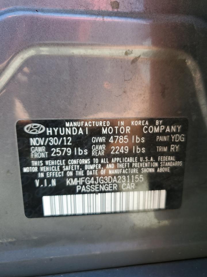 2013 Hyundai Azera VIN: KMHFG4JG3DA231155 Lot: 65269015