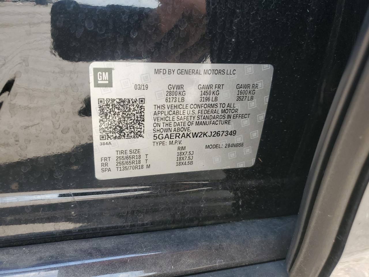 2019 Buick Enclave VIN: 5GAERAKW2KJ267349 Lot: 65470595