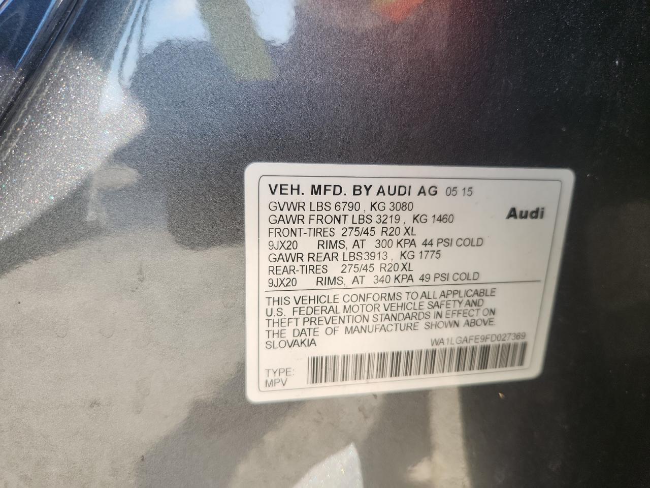 2015 Audi Q7 Premium Plus VIN: WA1LGAFE9FD027369 Lot: 63582265