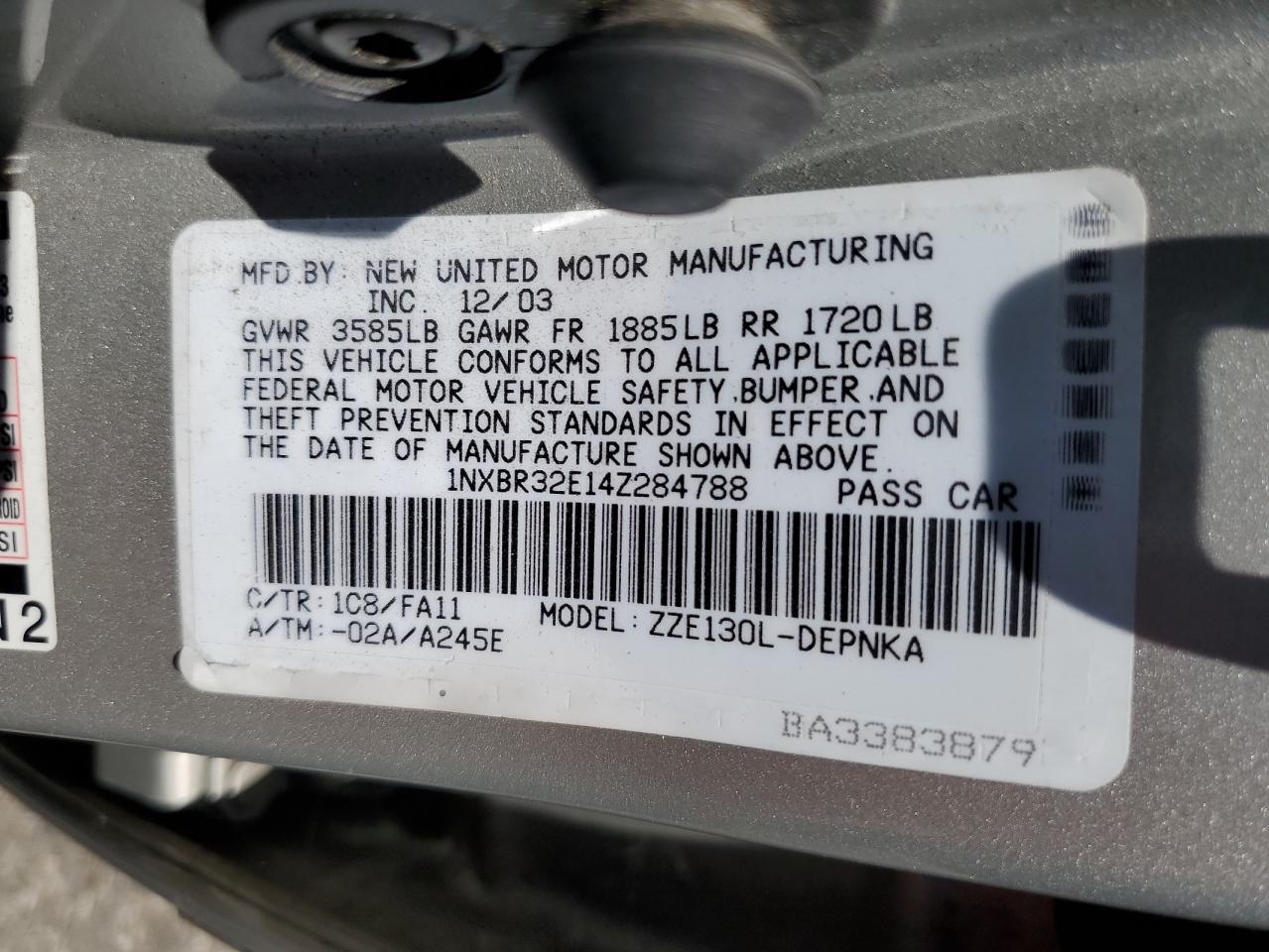 2004 Toyota Corolla Ce VIN: 1NXBR32E14Z284788 Lot: 63784865