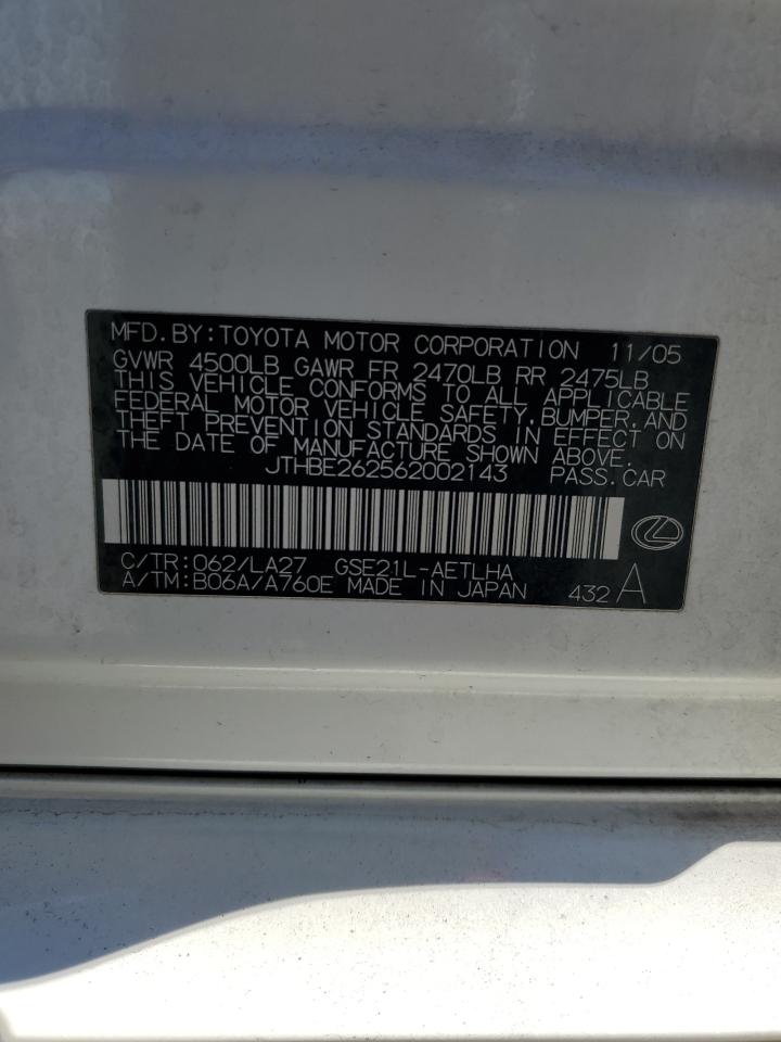 2006 Lexus Is 350 VIN: JTHBE262562002143 Lot: 63942735