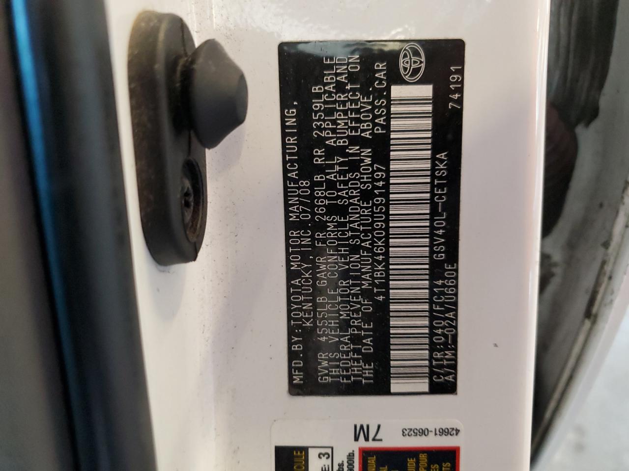 2009 Toyota Camry Se VIN: 4T1BK46K09U591497 Lot: 66507245