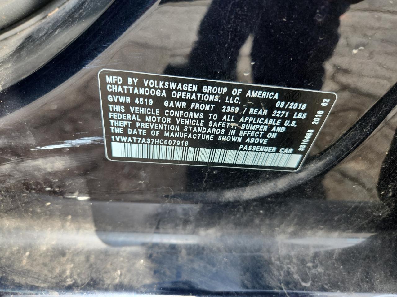 2017 Volkswagen Passat S VIN: 1VWAT7A37HC007919 Lot: 63966595