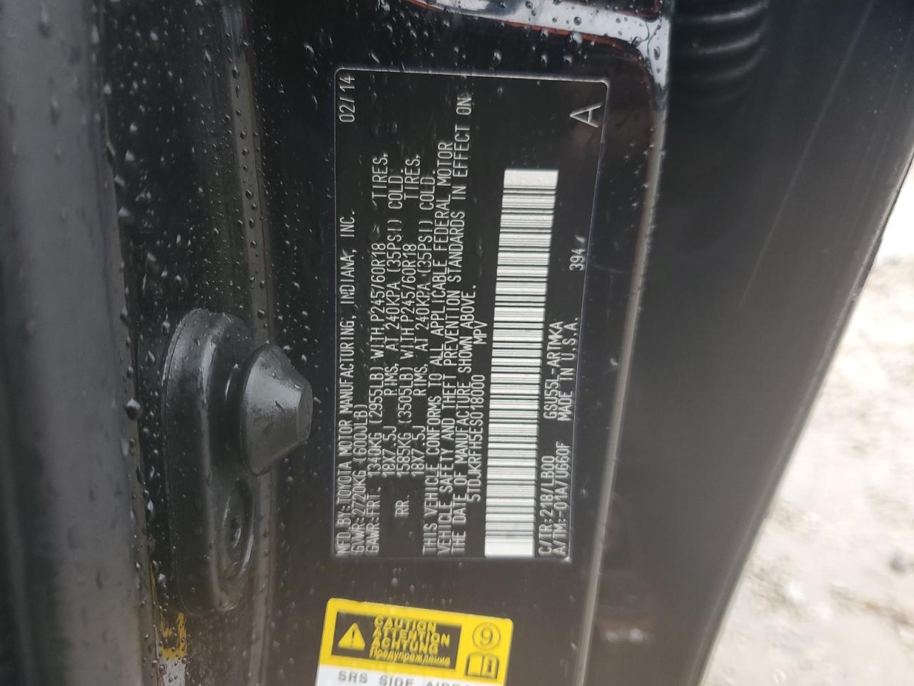 2014 Toyota Highlander Xle VIN: 5TDJKRFH5ES018000 Lot: 63294695