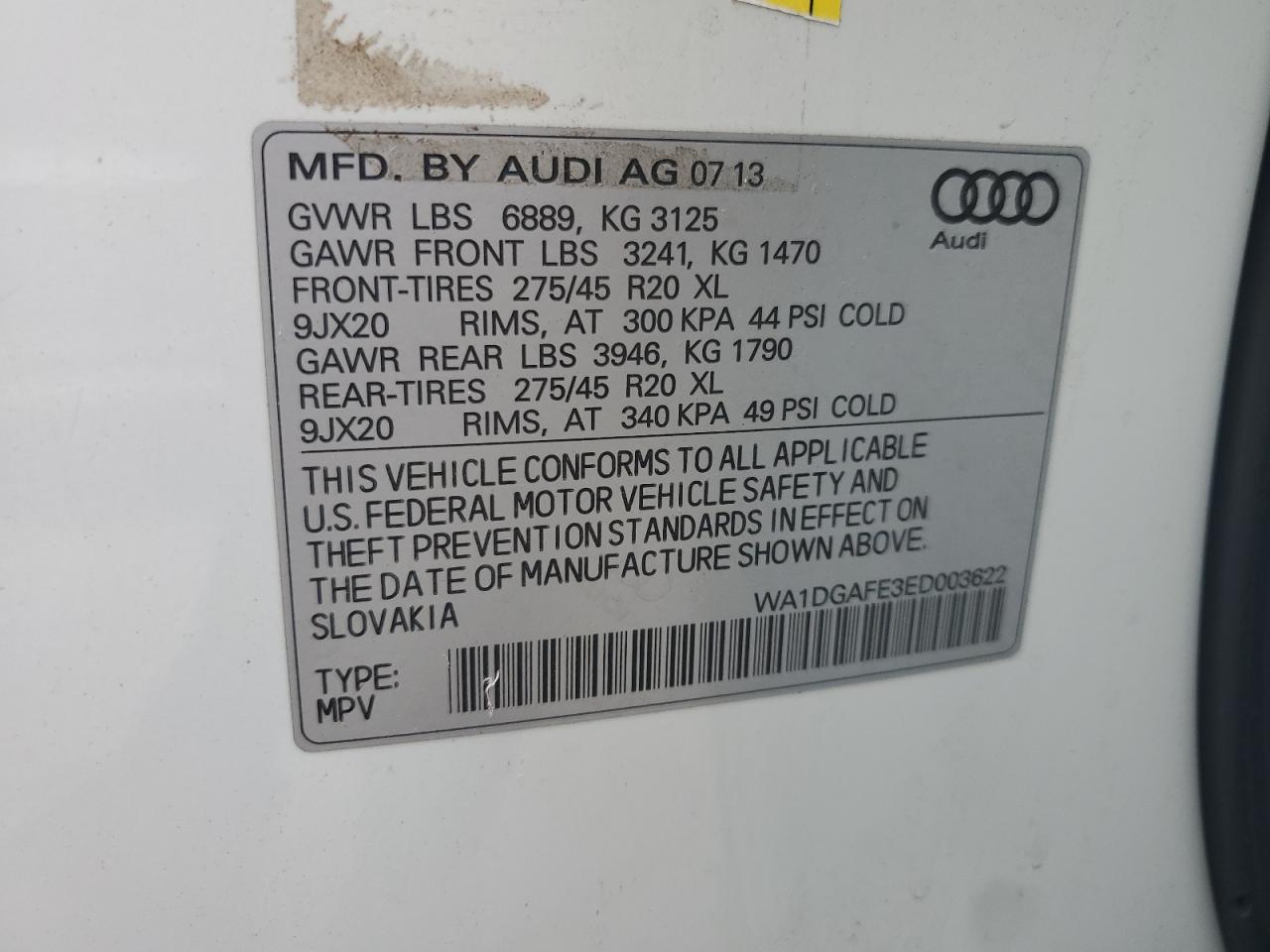 2014 Audi Q7 Prestige VIN: WA1DGAFE3ED003622 Lot: 64640635