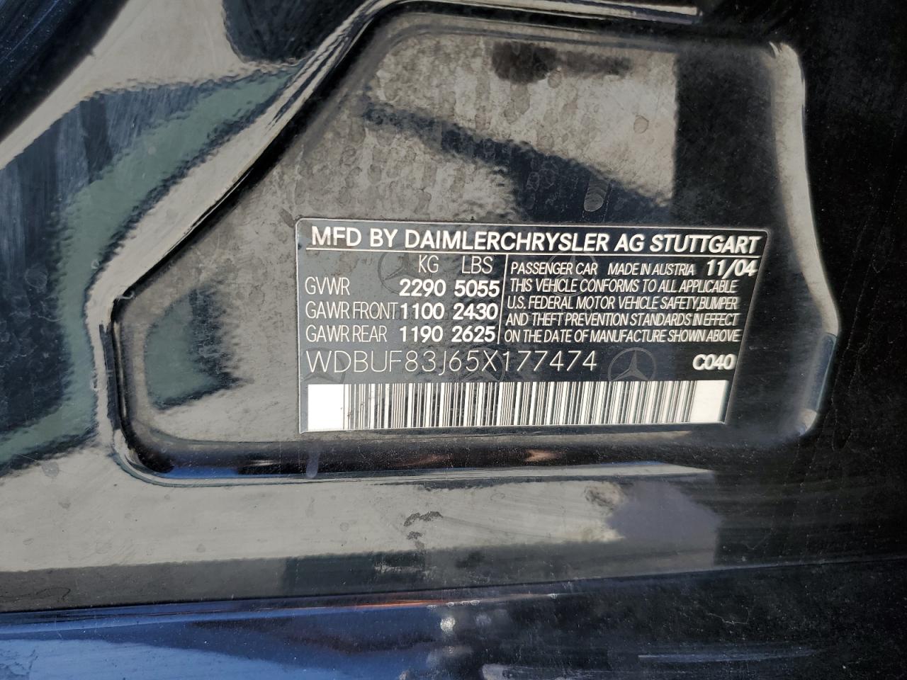 2005 Mercedes-Benz E 500 4Matic VIN: WDBUF83J65X177474 Lot: 64567925