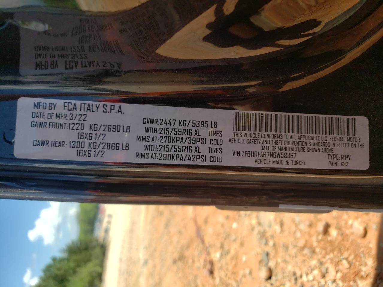 2022 Ram Promaster City Tradesman VIN: ZFBHRFAB7N6W58367 Lot: 65654375