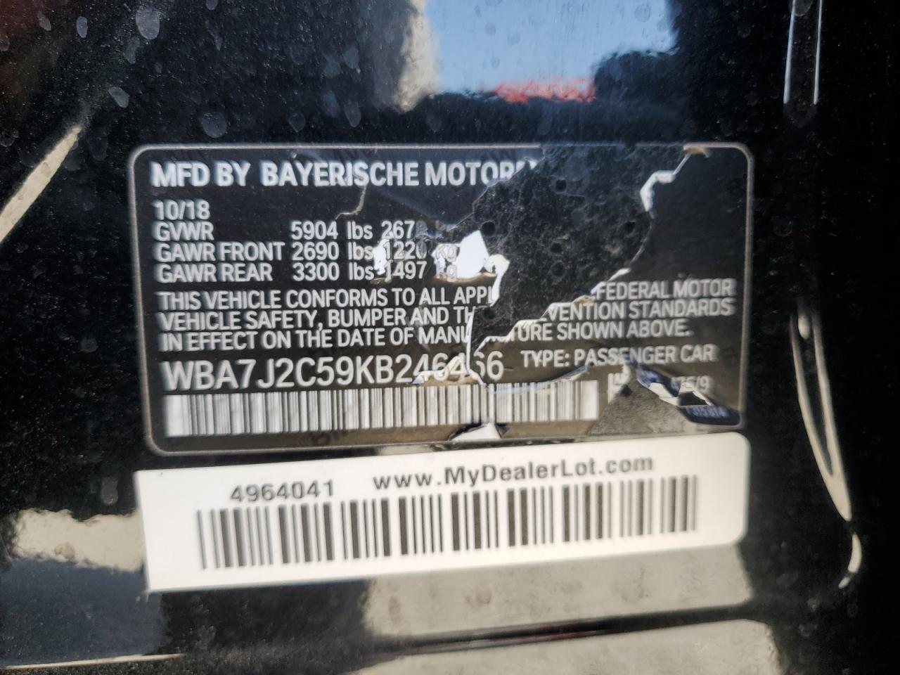 2019 BMW 740 Xe VIN: WBA7J2C59KB246466 Lot: 64007635