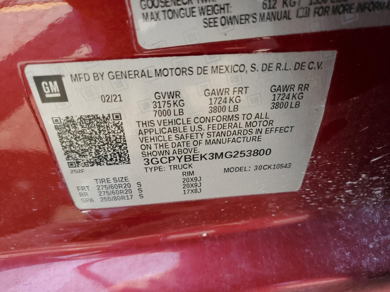 2021 Chevrolet Silverado K1500 Custom VIN: 3GCPYBEK3MG253800 Lot: 64516865