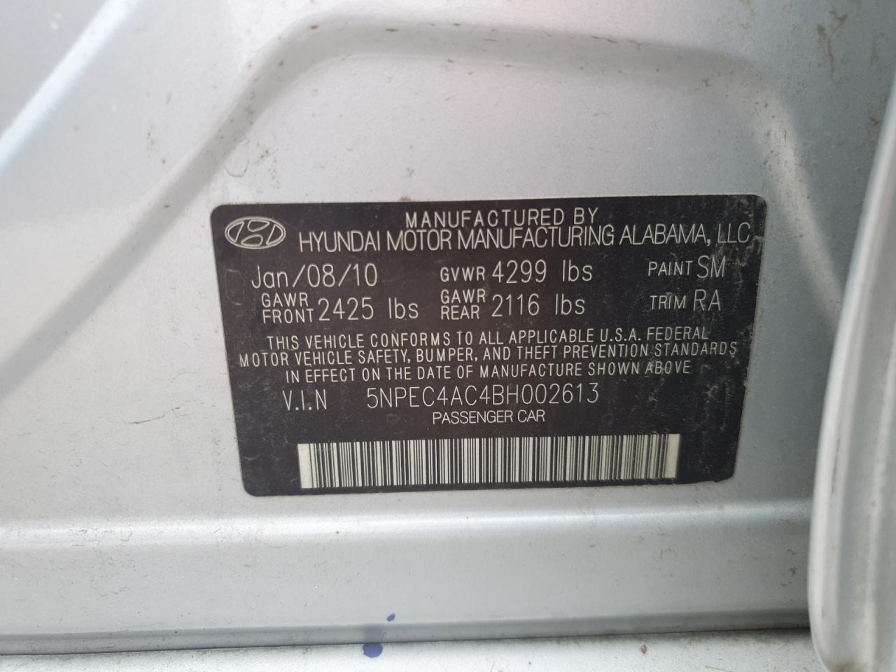2011 Hyundai Sonata Se VIN: 5NPEC4AC4BH002613 Lot: 65406555