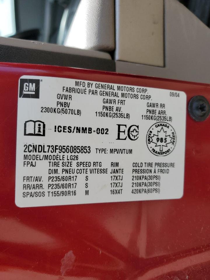 2005 Chevrolet Equinox Lt VIN: 2CNDL73F956085853 Lot: 65646485