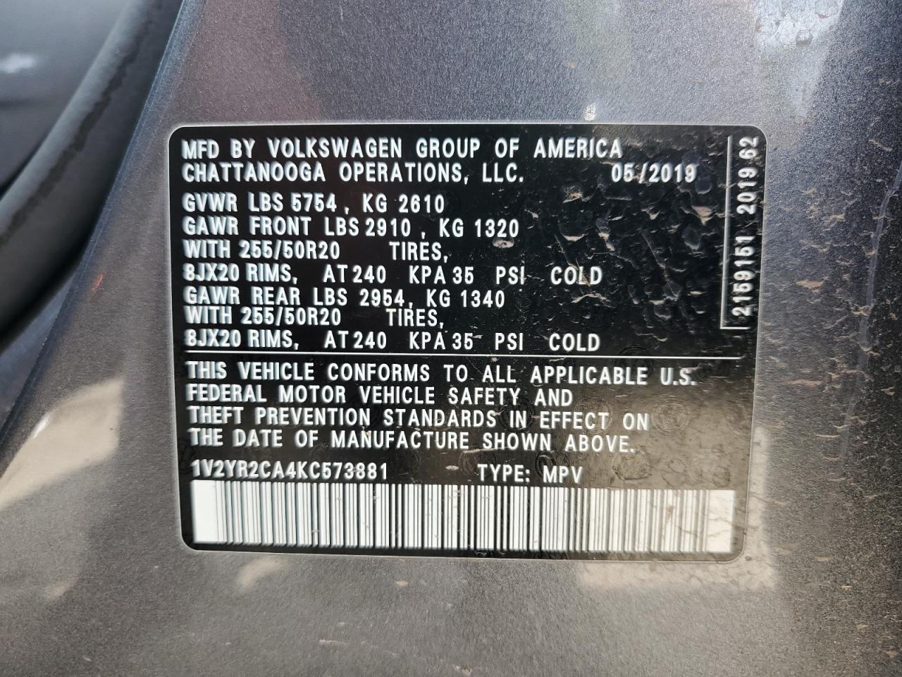 2019 Volkswagen Atlas Se VIN: 1V2YR2CA4KC573881 Lot: 63695935