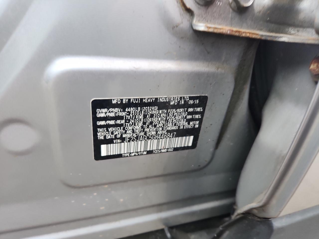 2016 Subaru Forester 2.5I Premium VIN: JF2SJAGC5GH446847 Lot: 64748255