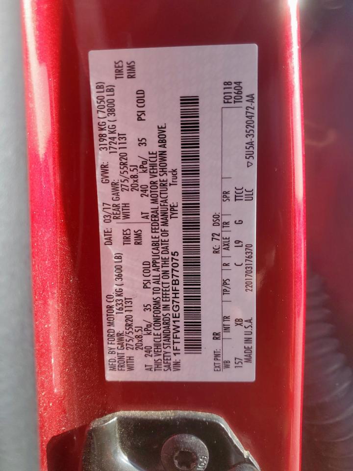 2017 Ford F150 Supercrew VIN: 1FTFW1EG7HFB77075 Lot: 66919245