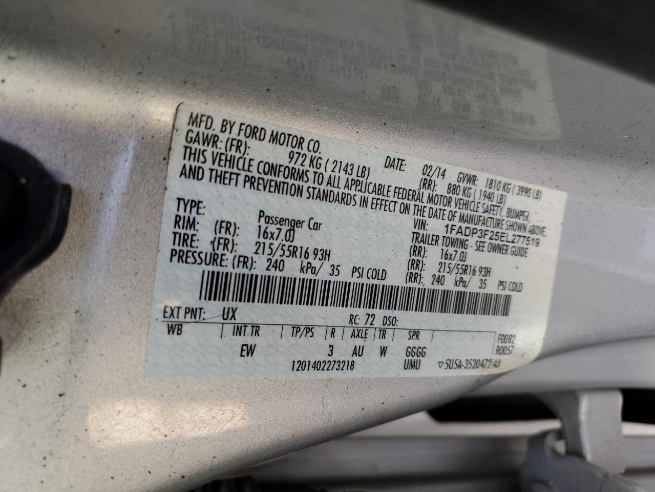 2014 Ford Focus Se VIN: 1FADP3F25EL277519 Lot: 63439915