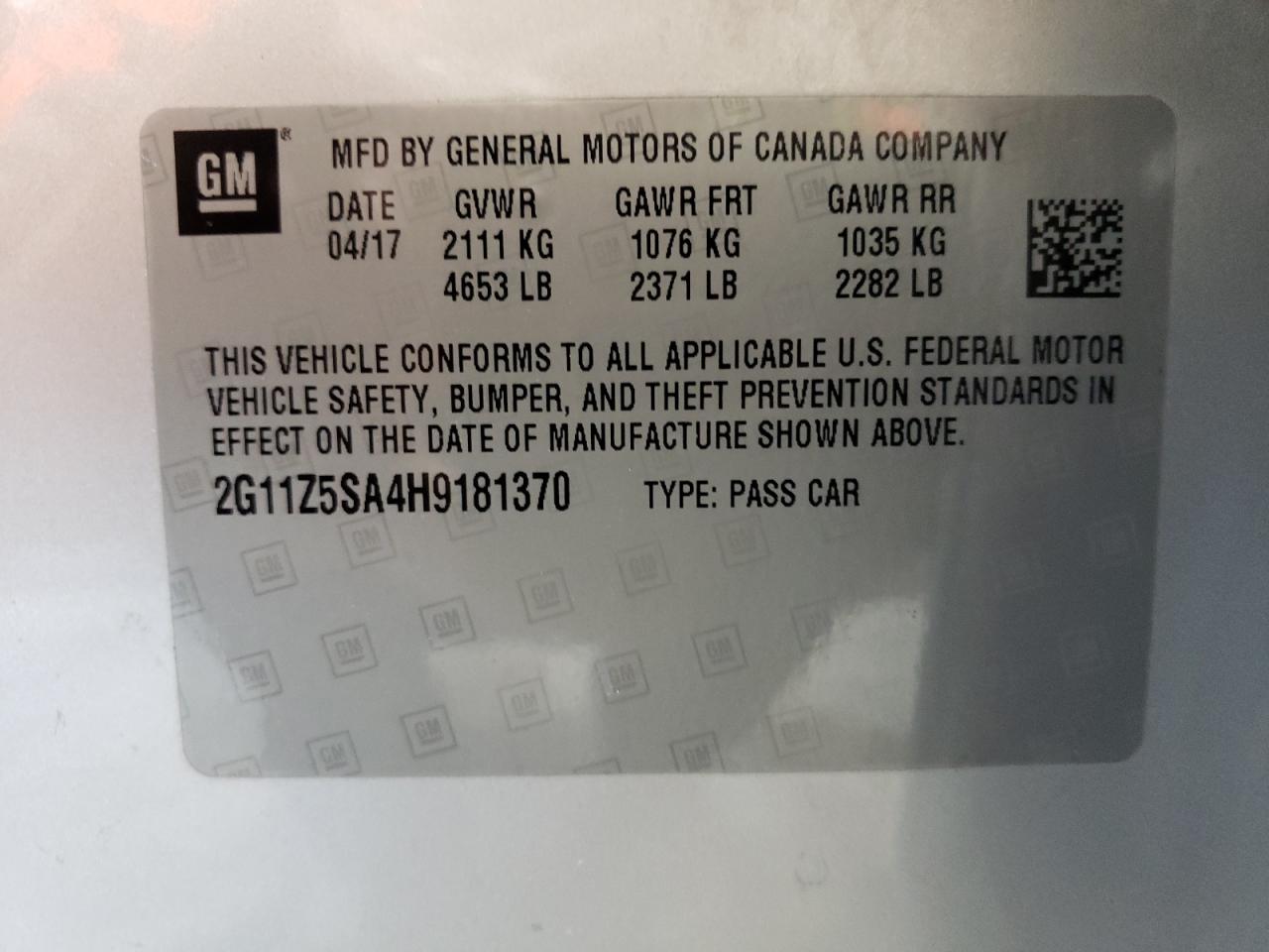 2017 Chevrolet Impala Ls VIN: 2G11Z5SA4H9181370 Lot: 63123815
