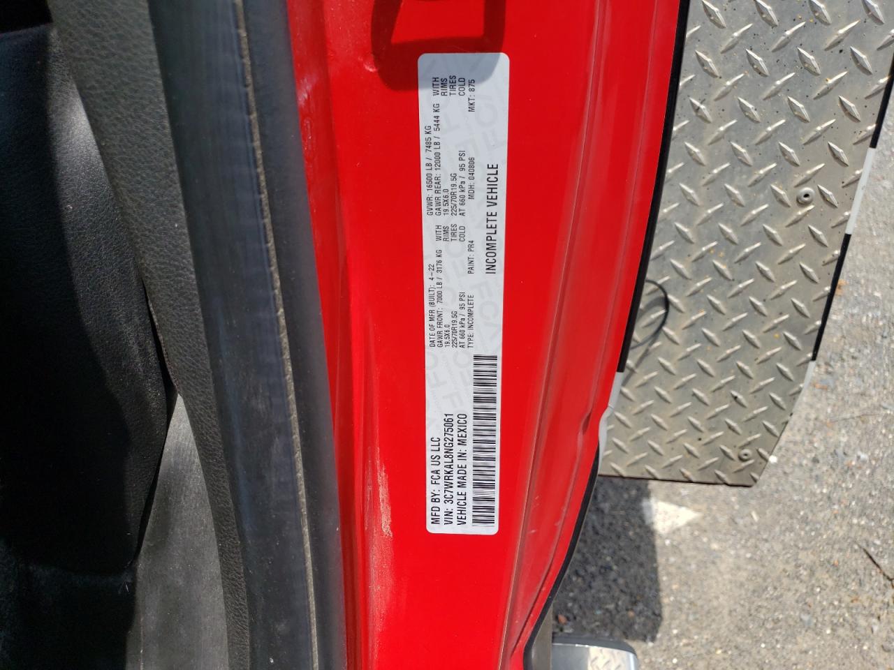 2022 Ram 4500 VIN: 3C7WRKAL8NG275061 Lot: 64728035
