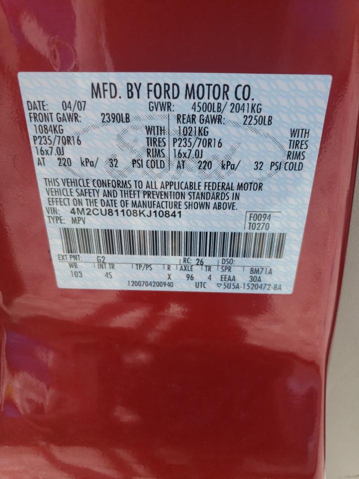 2008 Mercury Mariner VIN: 4M2CU81108KJ10841 Lot: 63063445