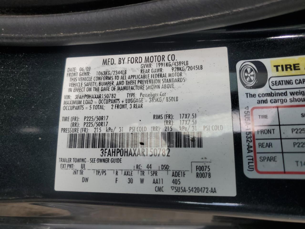 2010 Ford Fusion Se VIN: 3FAHP0HAXAR150782 Lot: 64490235