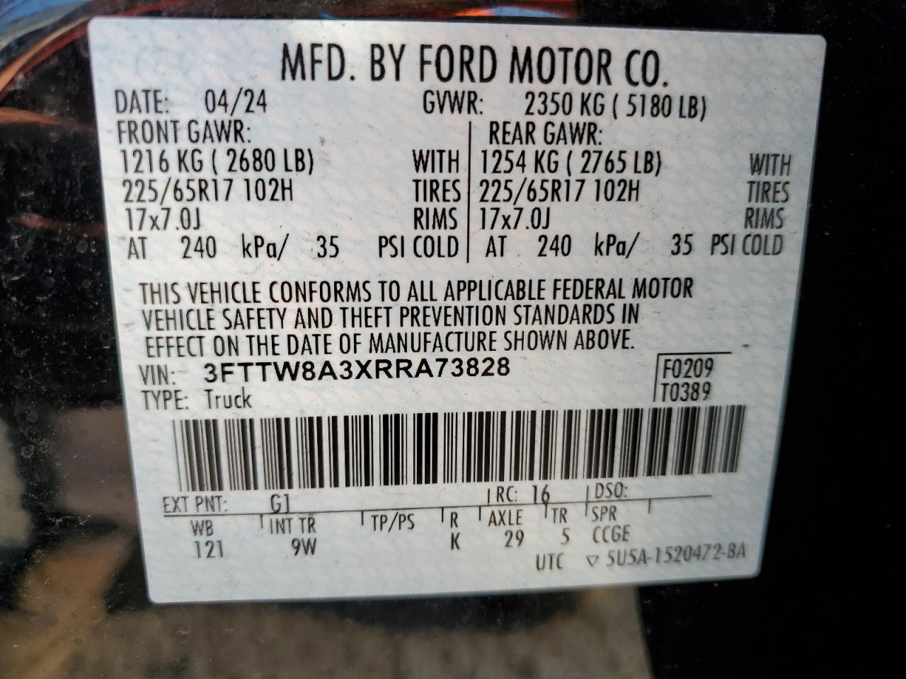 3fttw8a3xrra73828 3FTTW8A3XRRA73828 2024 Ford Maverick Xl
