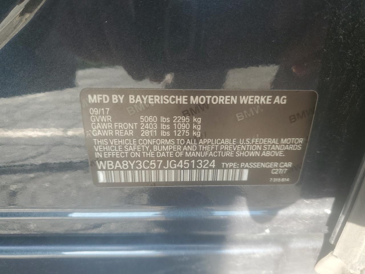 2018 BMW 340 Xigt VIN: WBA8Y3C57JG451324 Lot: 64653815